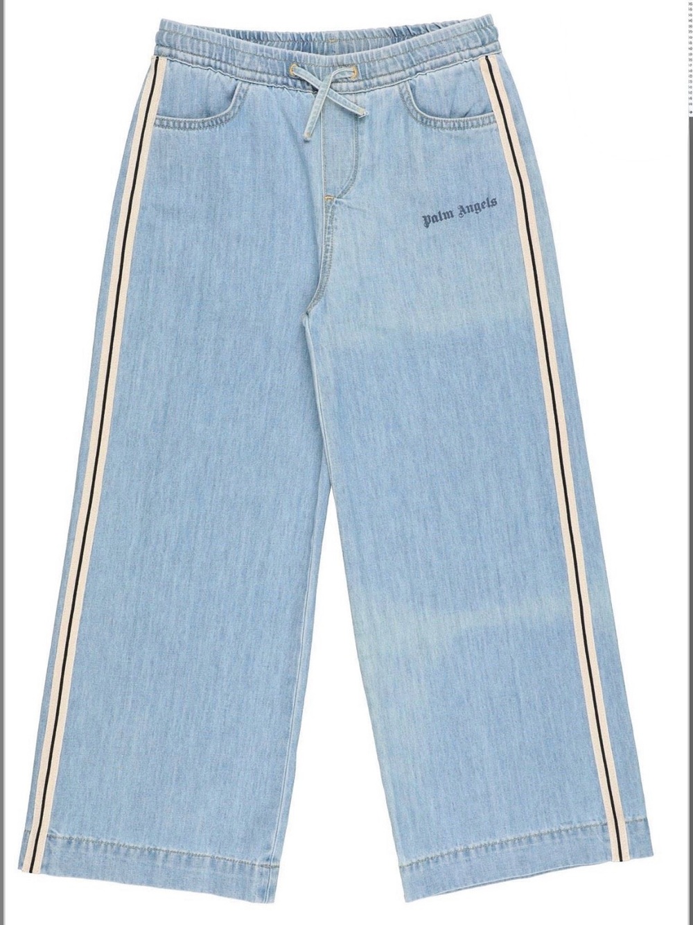 Palm Angels kids Light Blue Wide-Leg Denim Jeans with Side Stripes size 4 BNWT